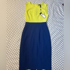 BCBGMaxAzria Yellow and Blue Midi Dress